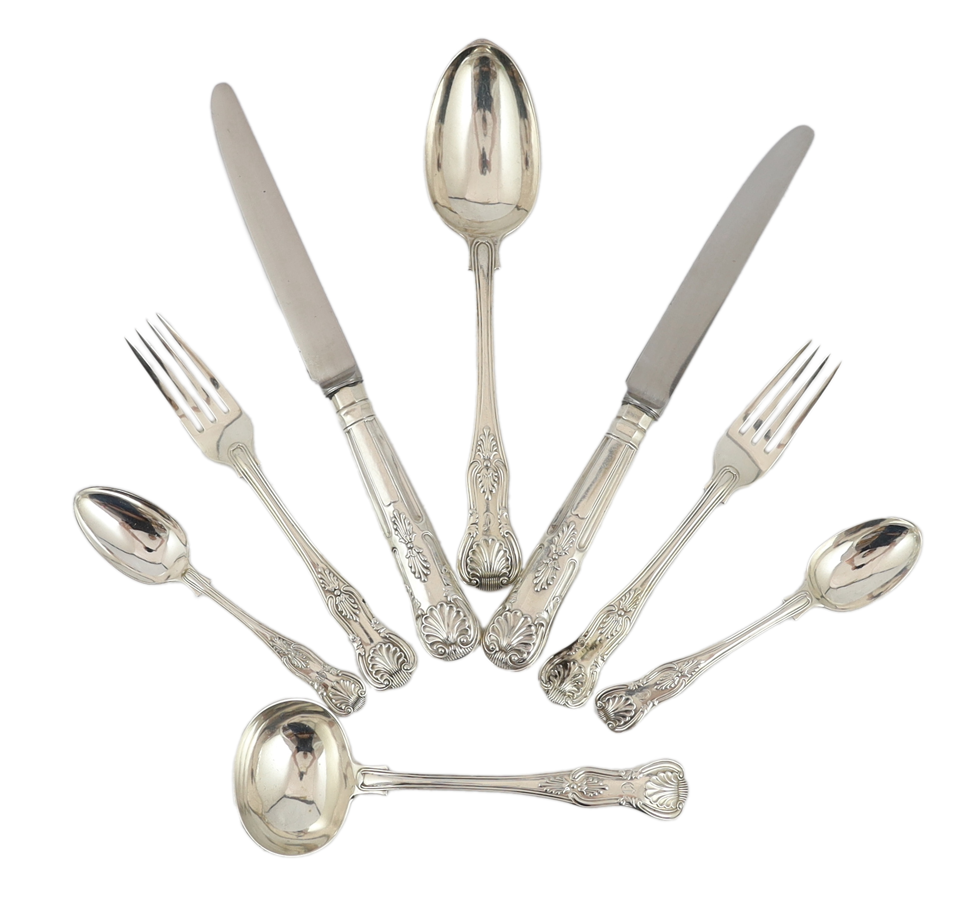 A canteen of Victorian silver Kings pattern cutlery, by George Adams